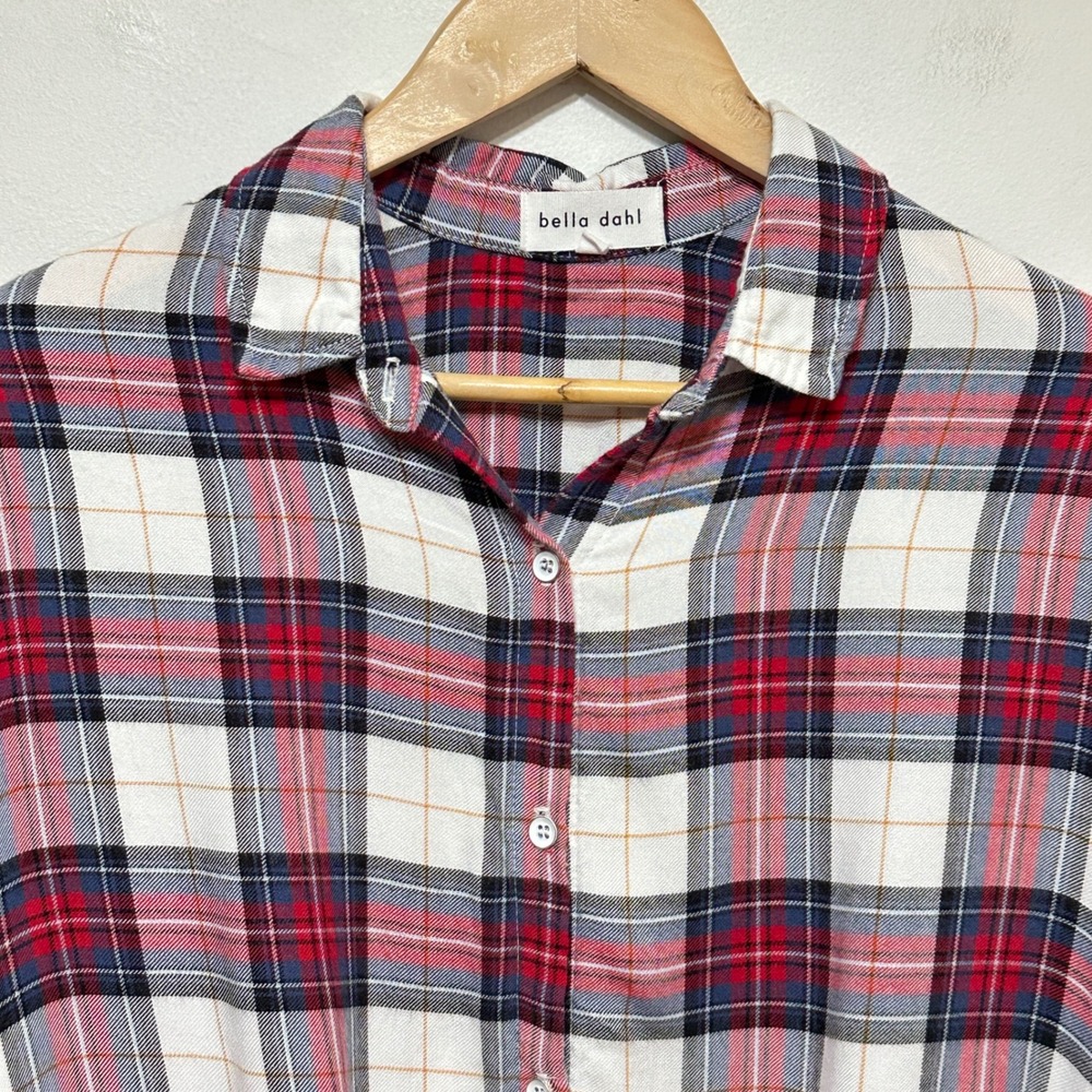 Bella Dahl Plaid Flannel Tie Front Shirt Womens Medium Red Grunge Cabincore - Picture 2 of 9